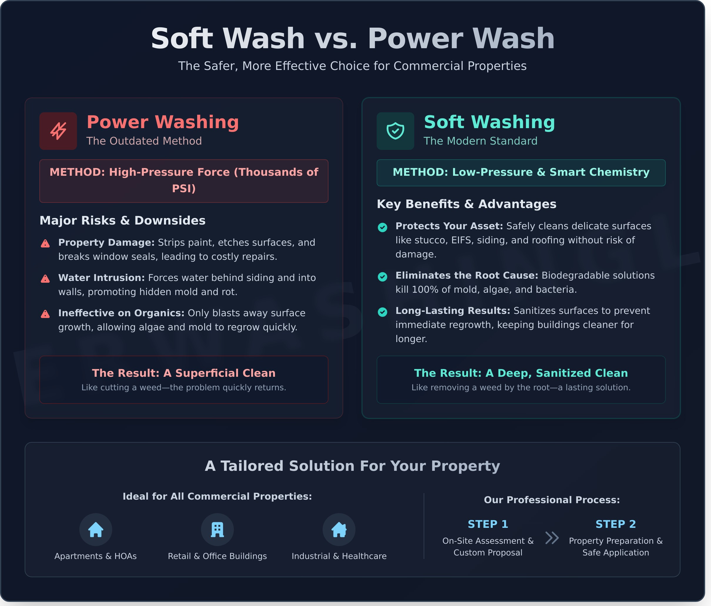 Soft Washing Building Services: A Guide for Property Managers - Infographic