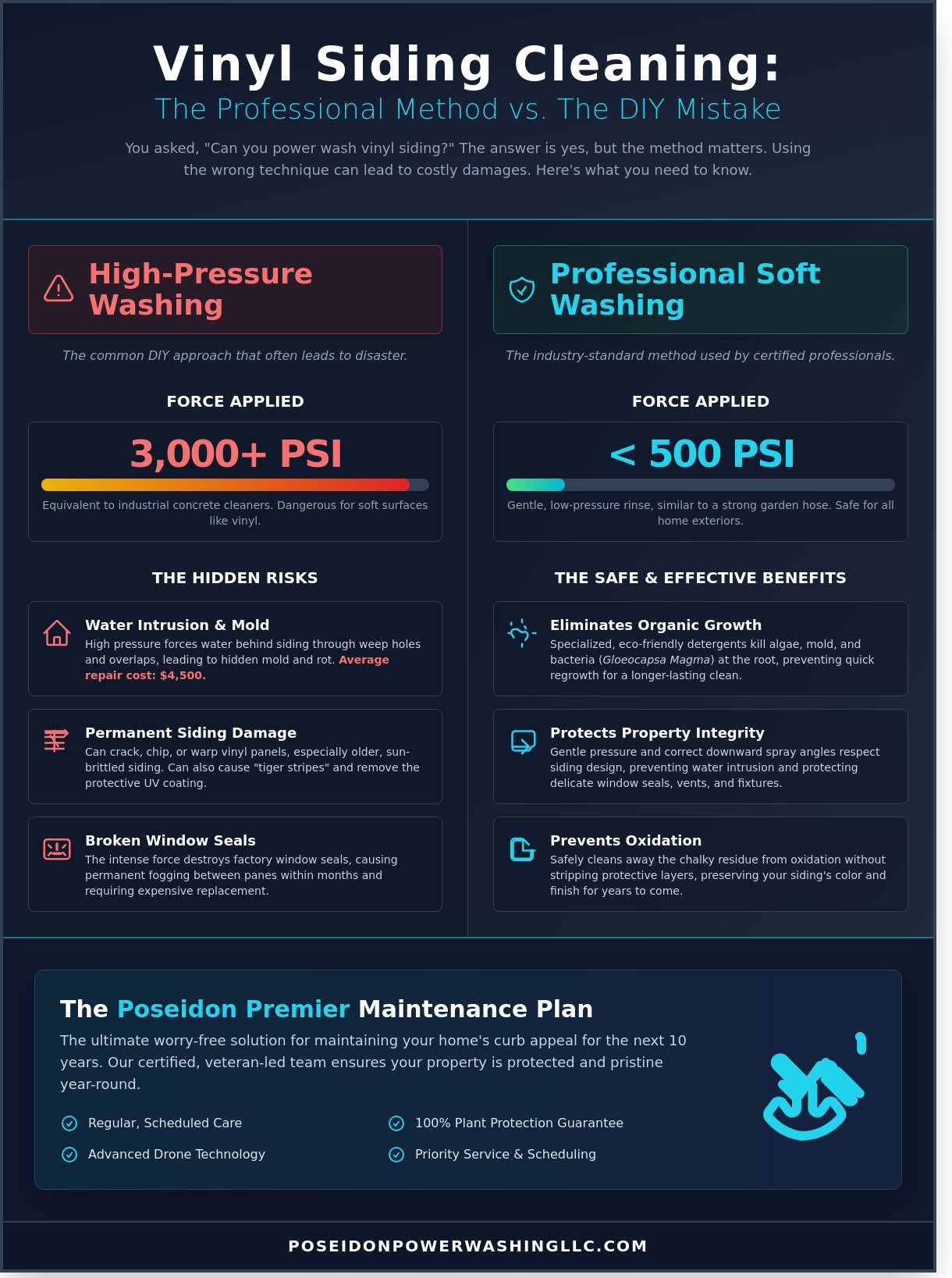 Can You Power Wash Vinyl Siding? What Every Homeowner Needs to Know - Infographic