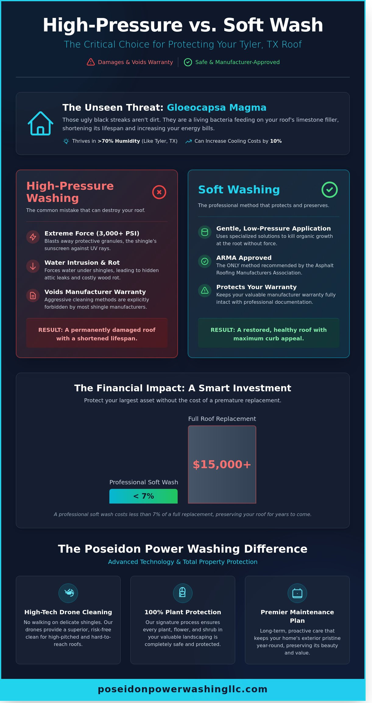 No Pressure Roof Cleaning in Tyler, TX: The Safe Way to Restore Your Luxury Home - Infographic