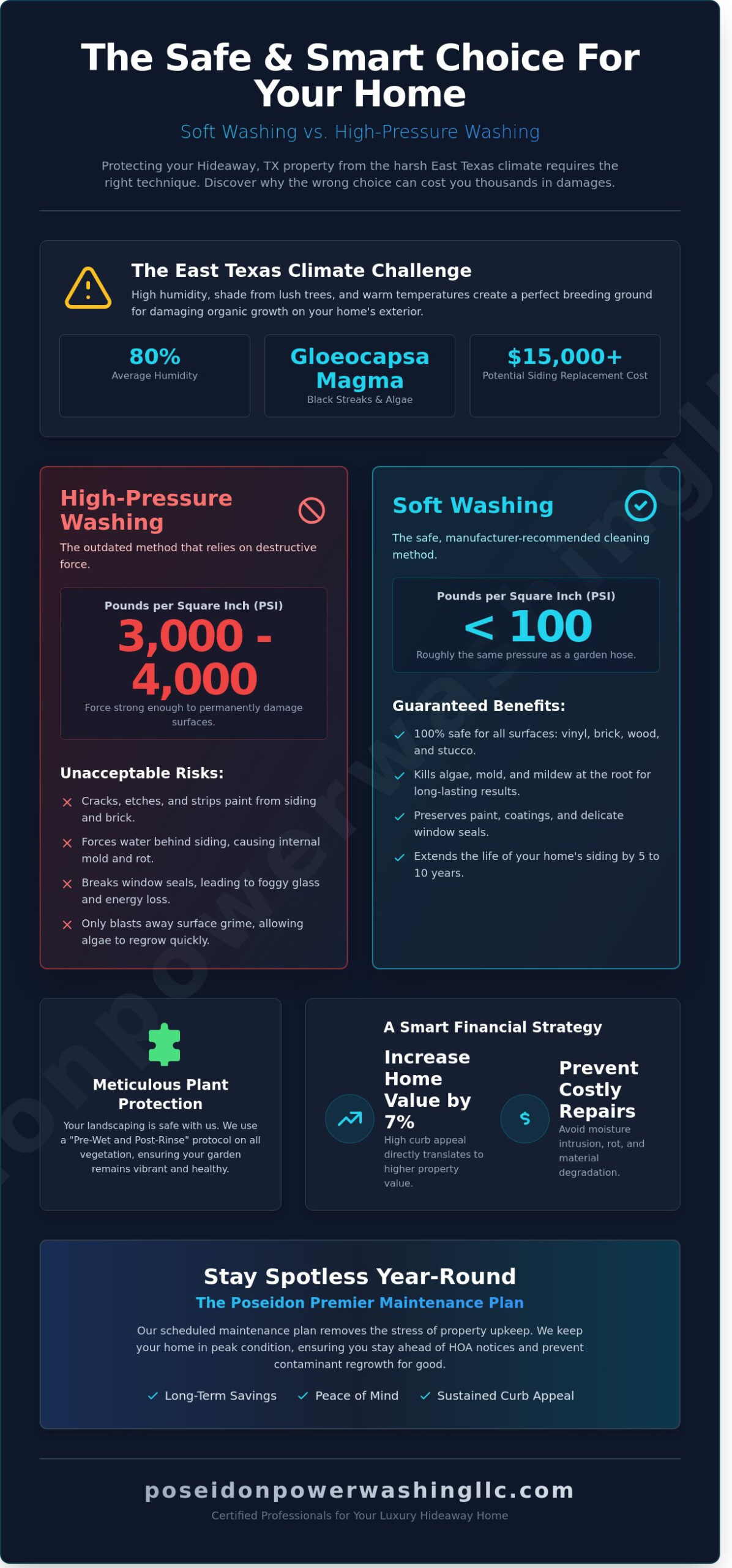 Professional House Washing in Hideaway, TX: The Safe Way to Restore Curb Appeal - Infographic