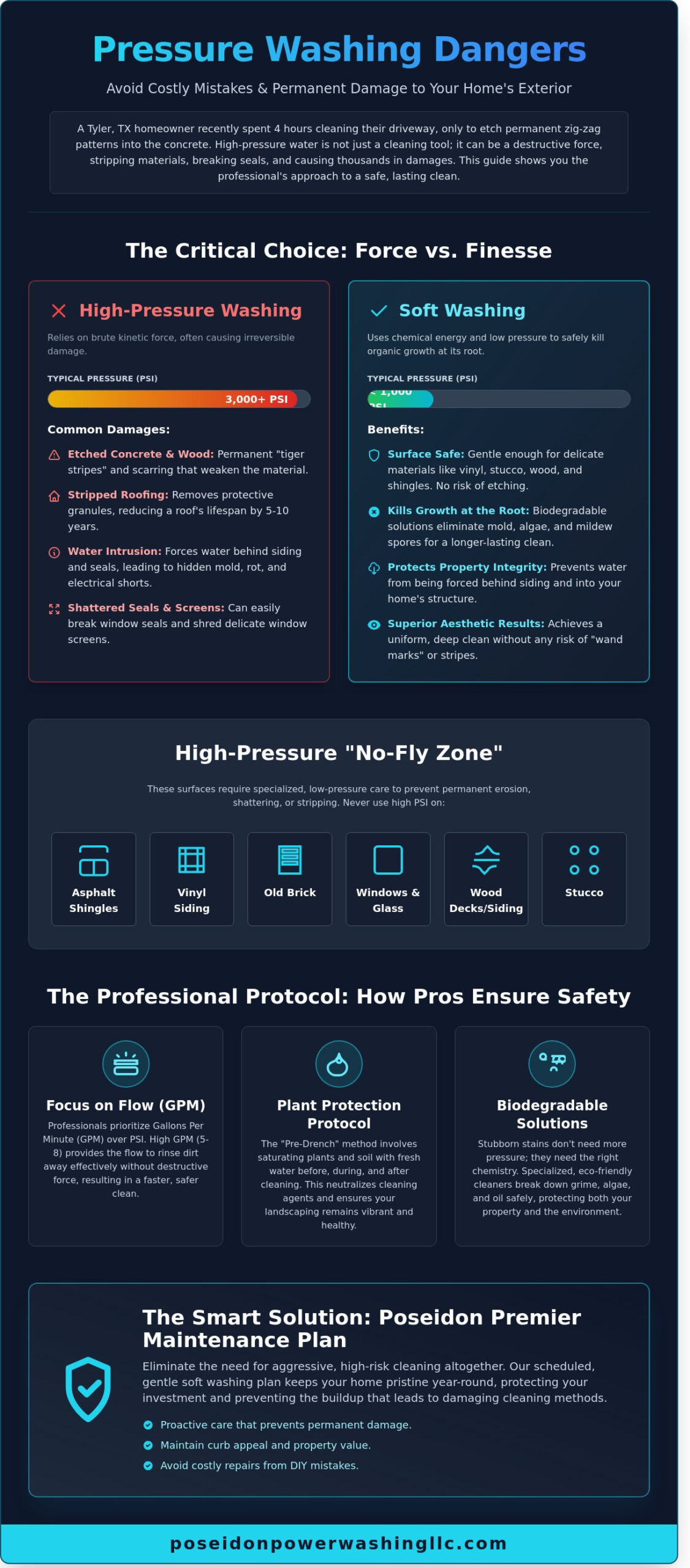 How to Avoid Damage from Pressure Washing: The Homeowner’s Guide to Safe Cleaning - Infographic