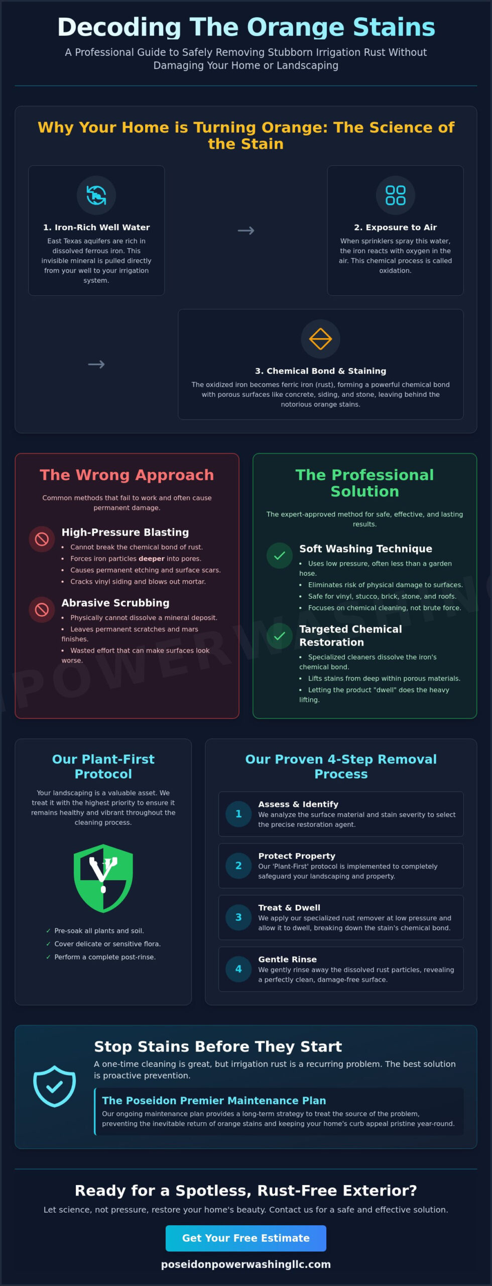 How to Remove Irrigation Rust Stains: The Professional Guide to Safe Restoration - Infographic